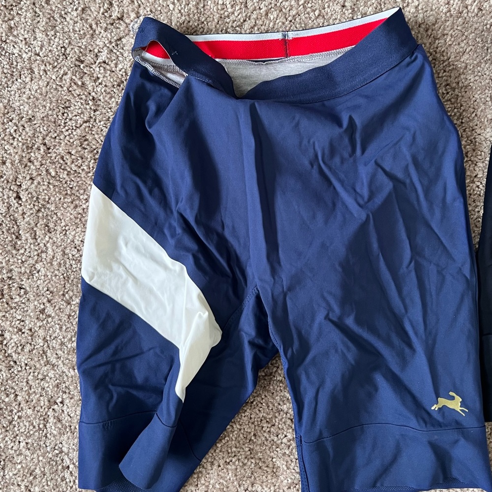 Tracksmith Mens Small Navy Allston Half Tights (severe waistband separation)